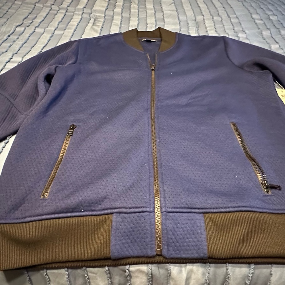 NWT INC International Concepts Dark Blue Bomber with Black Ribbed Collar